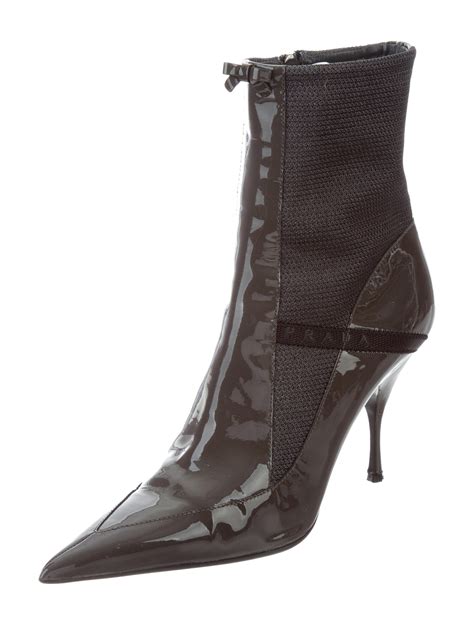 prada patent leather pointed-toe booties|Prada ankle length leather boots.